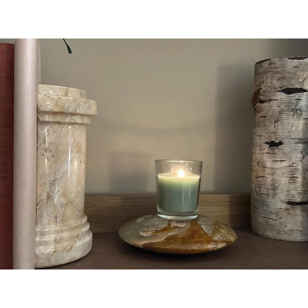 Natural Banded Onyx Votive Candle Holder Polished Stone Tealight Earth Tone